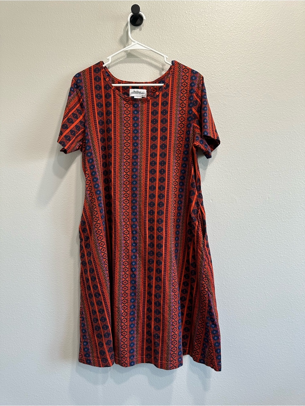 The Vermont Country Store large cotton geometric jersey dress,pockets